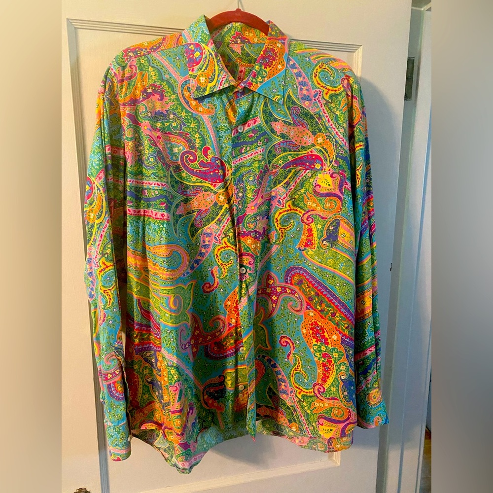 Men’s long sleeve multi color Alan Flusser shirt XXL